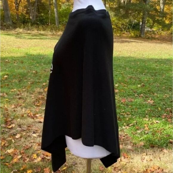 Poncho with Silver Sequins Believe Cotton Blend Black One Size - Picture 3 of 9